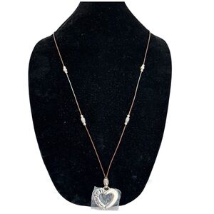 Brighton Barbados Heart Silver & Brown Heart Long  Necklace